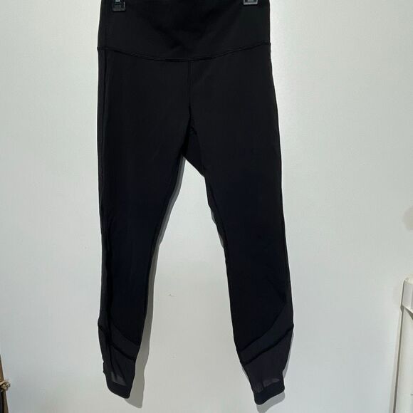 Lululemon Athletica Women's Black High Rise Mesh Trim Athletic Leggings Size 8 - Picture 1 of 10